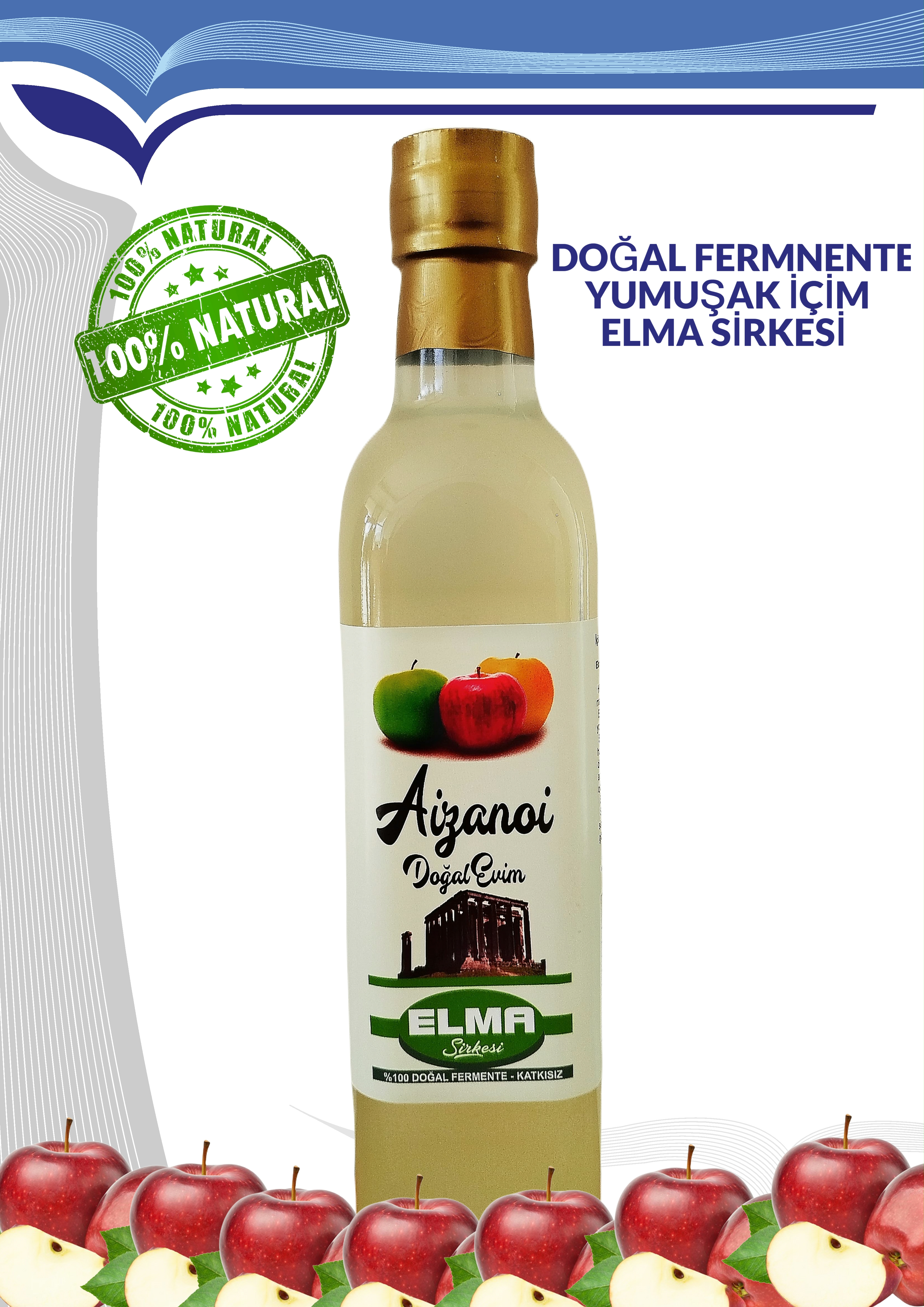 Elma Sirkesi 500 ml | Doğal Fermente İçimlik Elma Sirkesi | Katkısız Ham & Filtre Edilmemiş | Cam Şişe