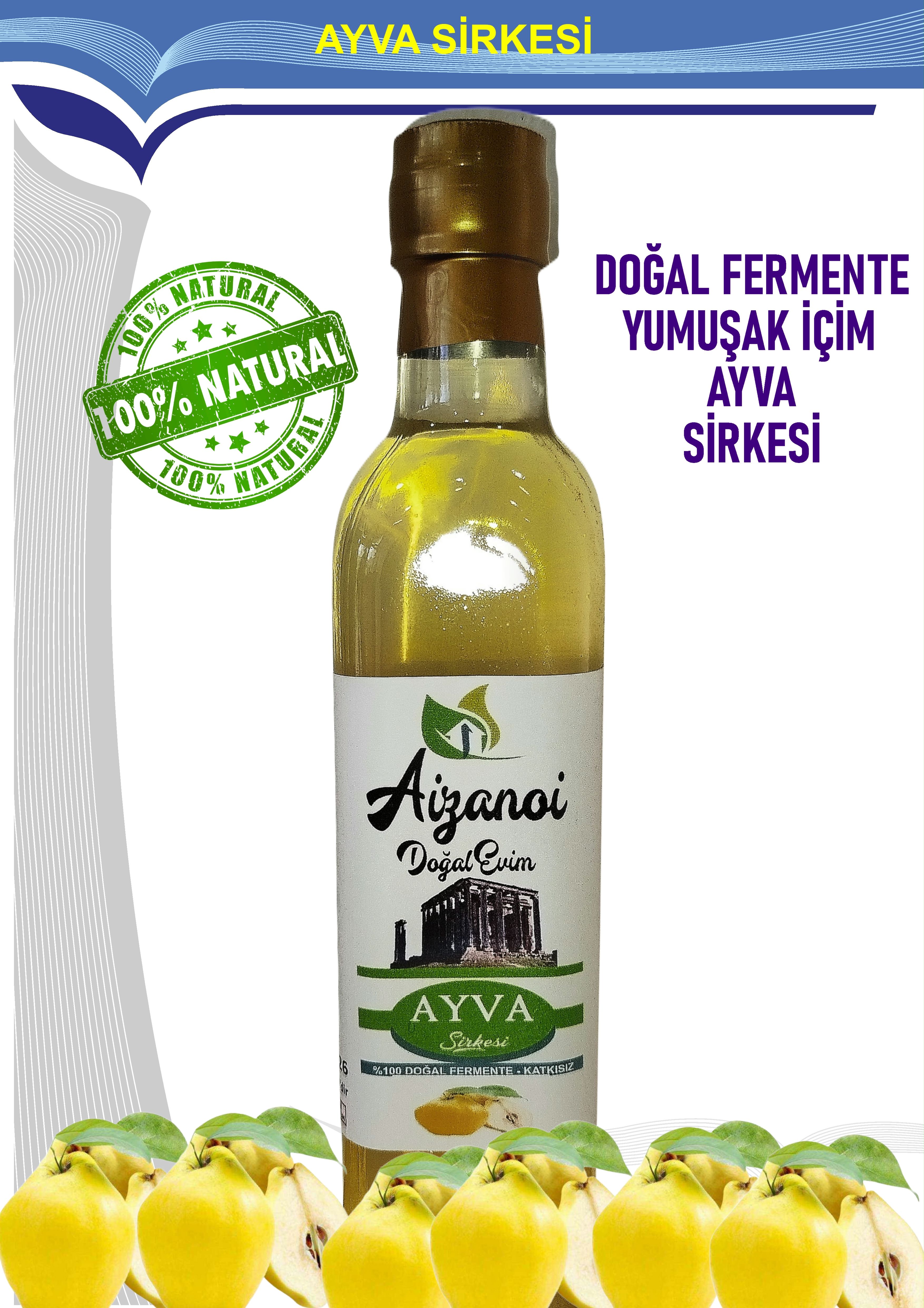 Ayva Sirkesi 500 ml | Doğal Fermente İçimlik Ayva Sirkesi | Katkısız Ham & Filtre Edilmemiş | Cam Şişe