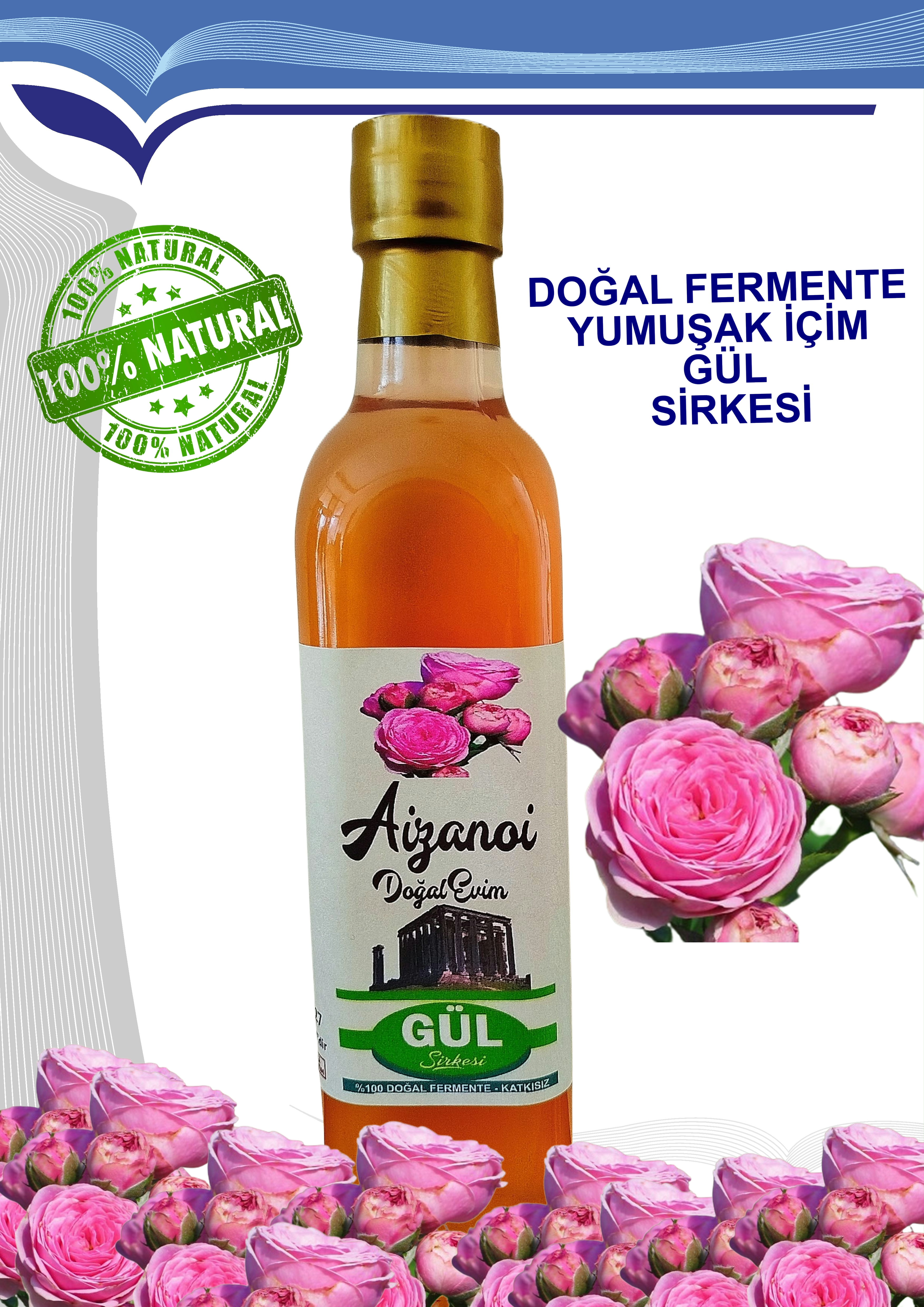 Gül Sirkesi 500 ml | Doğal Fermente İçimlik Gül Sirkesi | Katkısız Ham & Filtre Edilmemiş | Cam Şişe