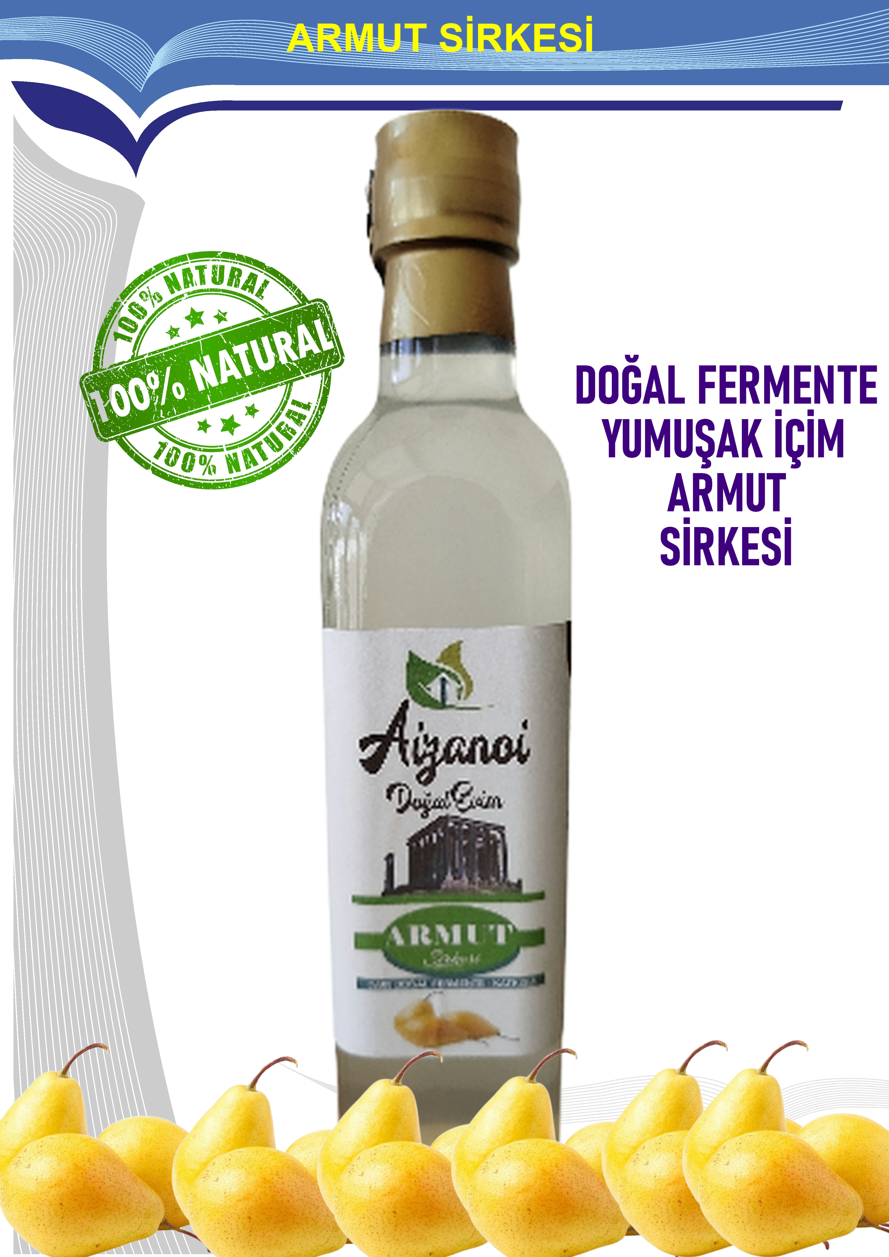 Armut Sirkesi 500 ml | Doğal Fermente İçimlik Armut Sirkesi | Katkısız Ham & Filtre Edilmemiş | Cam Şişe