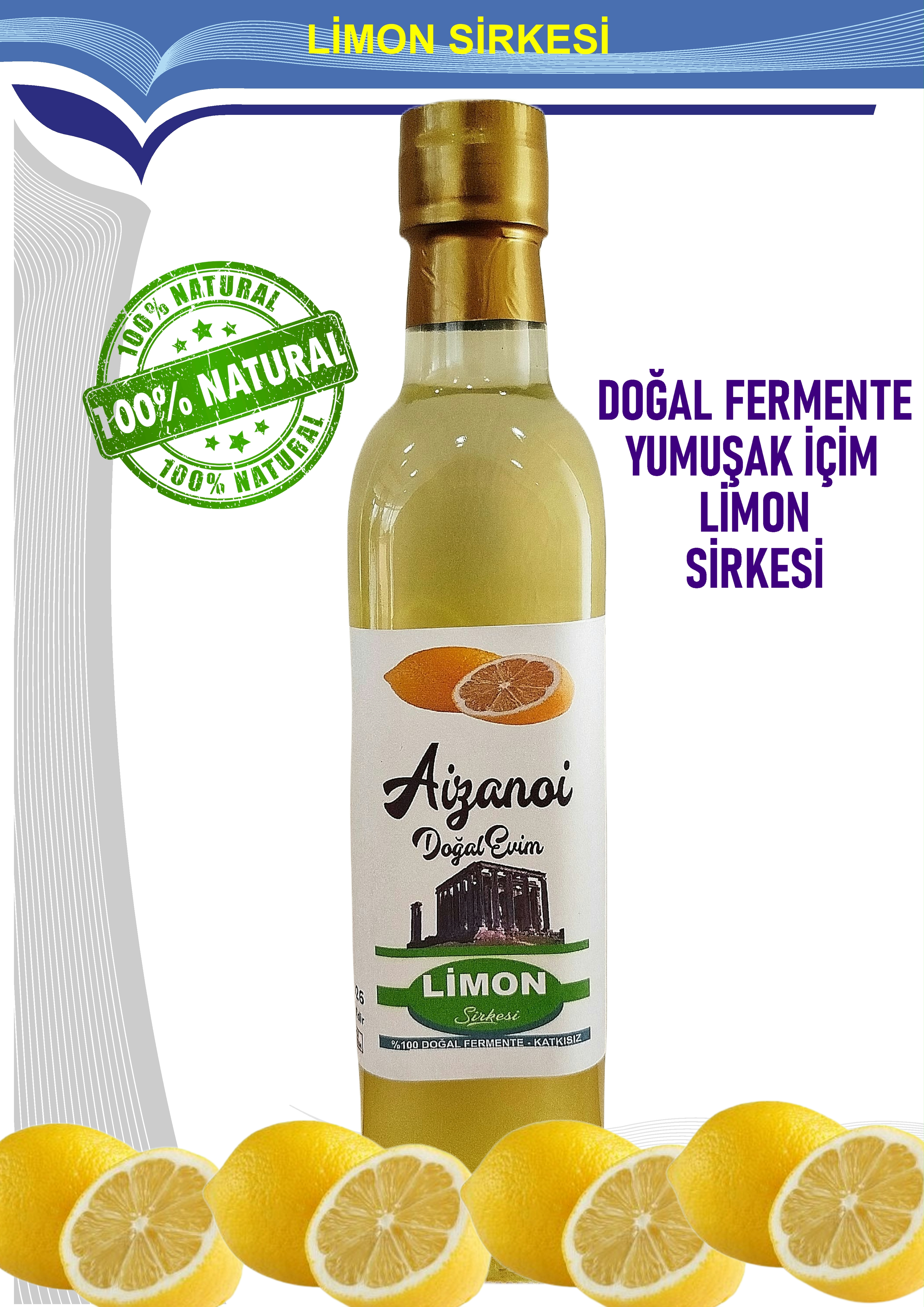 Limon Sirkesi 500 ml | Doğal Fermente İçimlik Limon Sirkesi | Katkısız Ham & Filtre Edilmemiş | Cam Şişe