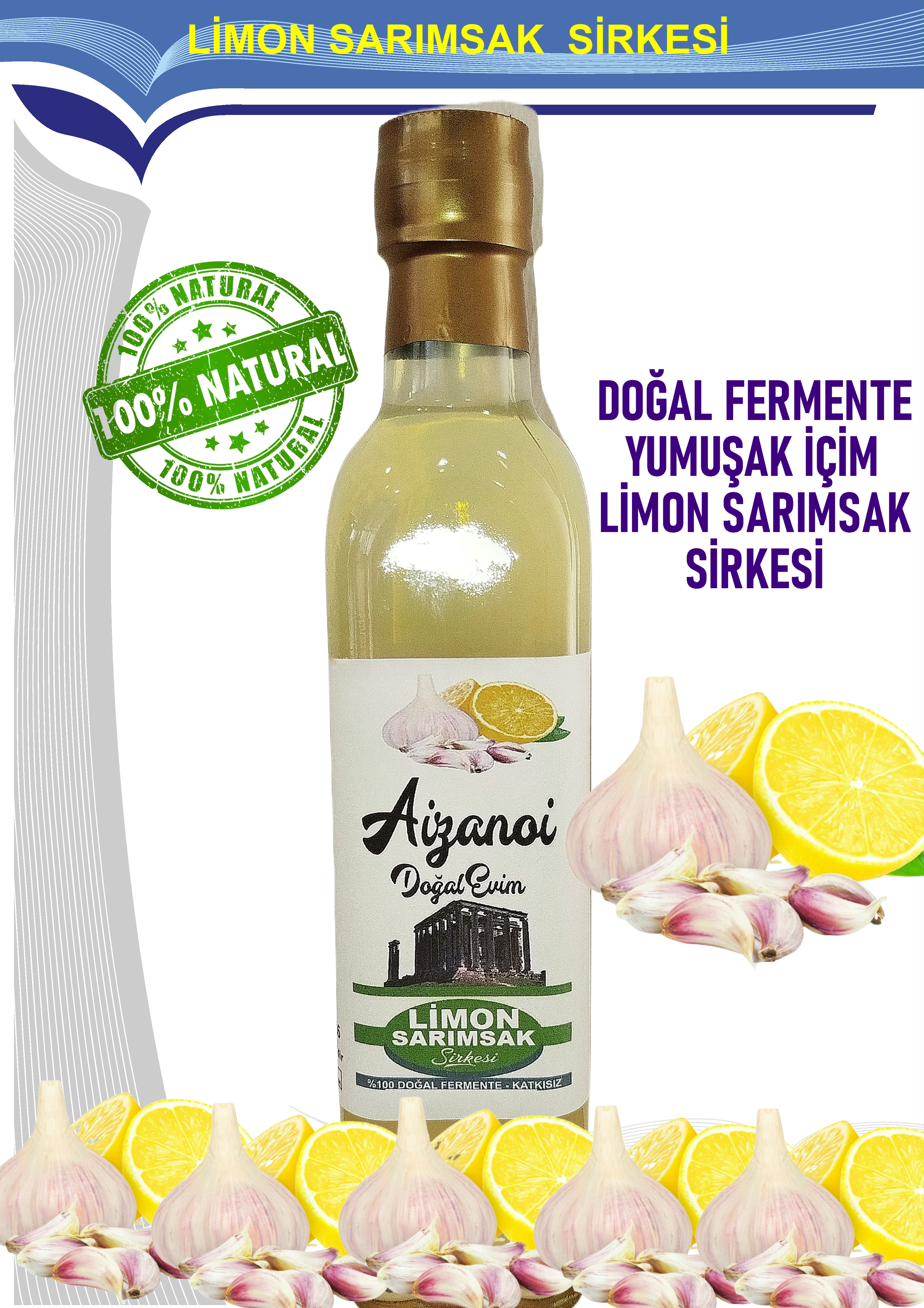 Limon Sarımsak Sirkesi 500 ml | Doğal Fermente İçimlik | Katkısız Ham & Filtre Edilmemiş | Cam Şişe
