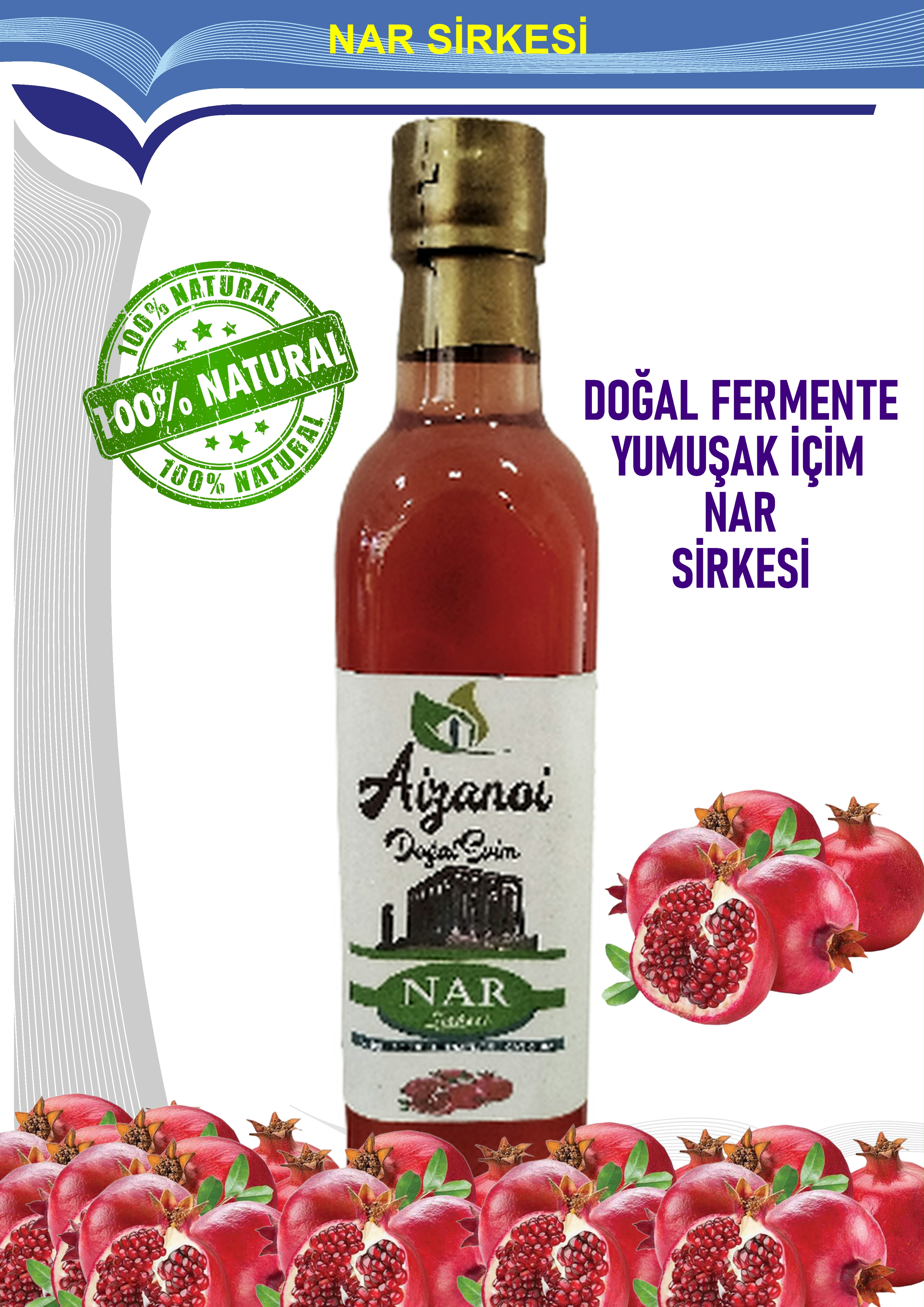Nar Sirkesi 500 ml | Doğal Fermente İçimlik Nar Sirkesi | Katkısız Ham & Filtre Edilmemiş | Cam Şişe
