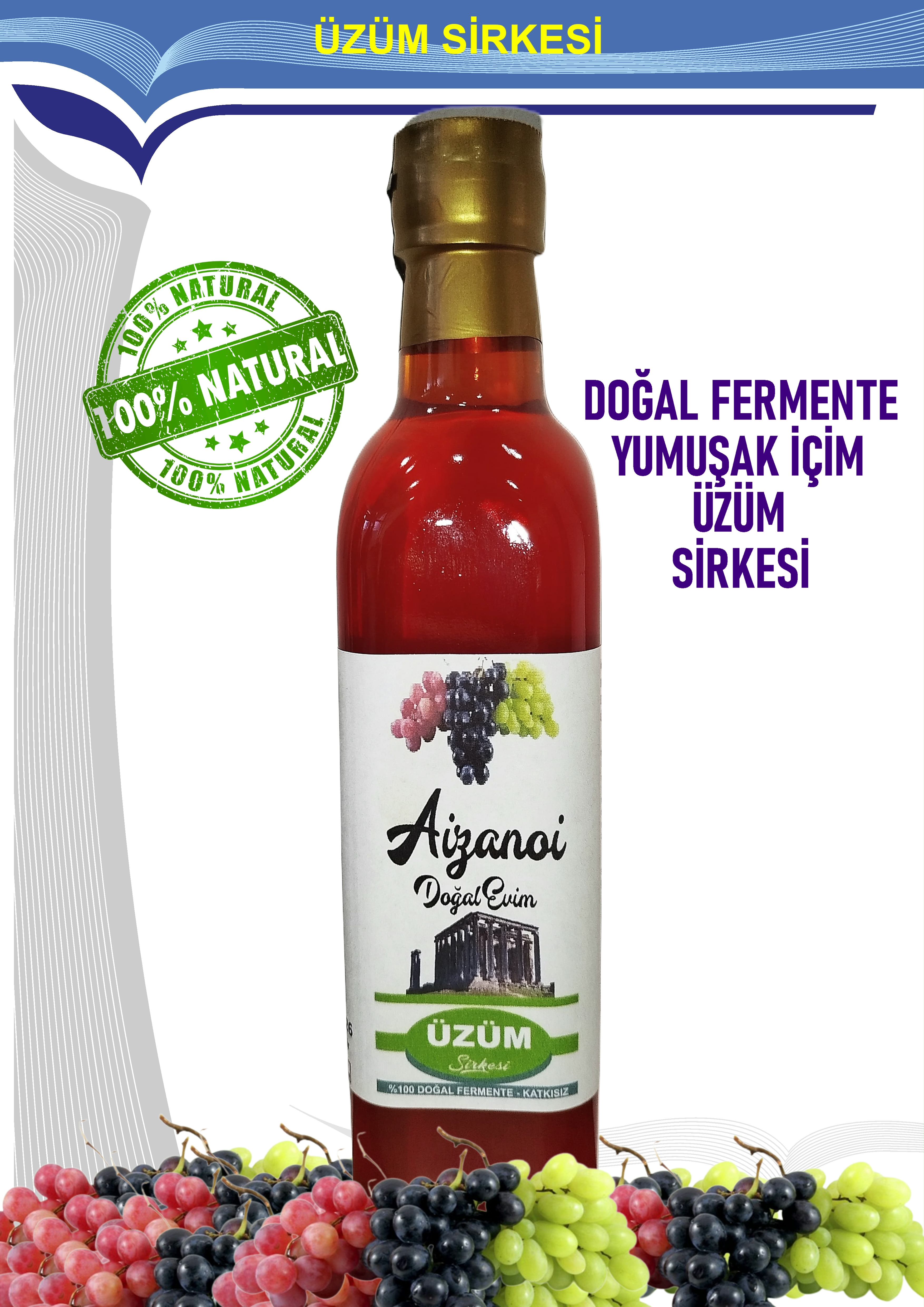 Üzüm Sirkesi 500 ml | Doğal Fermente İçimlik Üzüm Sirkesi | Katkısız Ham & Filtre Edilmemiş | Cam Şişe