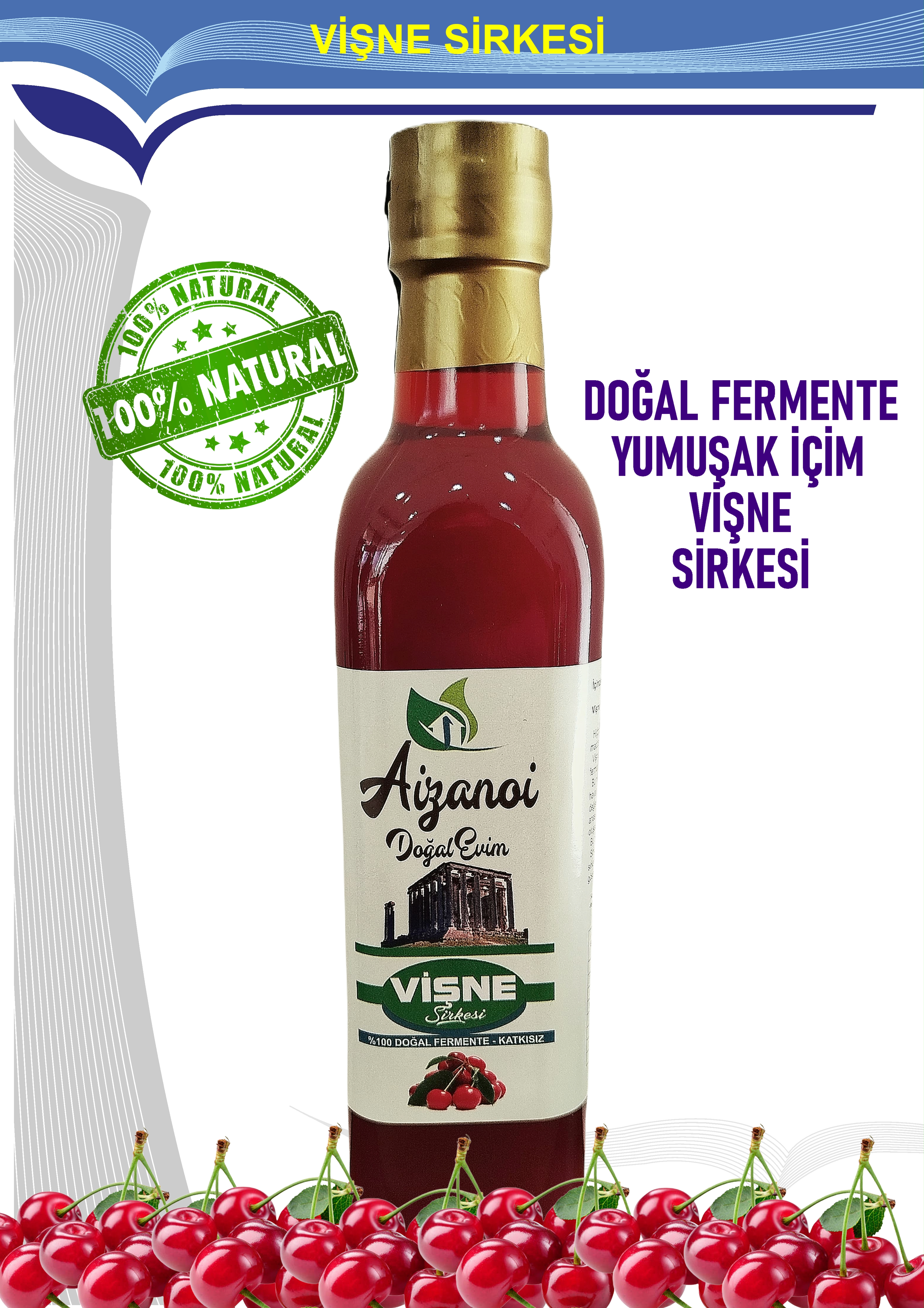 Vişne Sirkesi 500 ml | Doğal Fermente İçimlik Vişne Sirkesi | Katkısız Ham & Filtre Edilmemiş | Cam Şişe