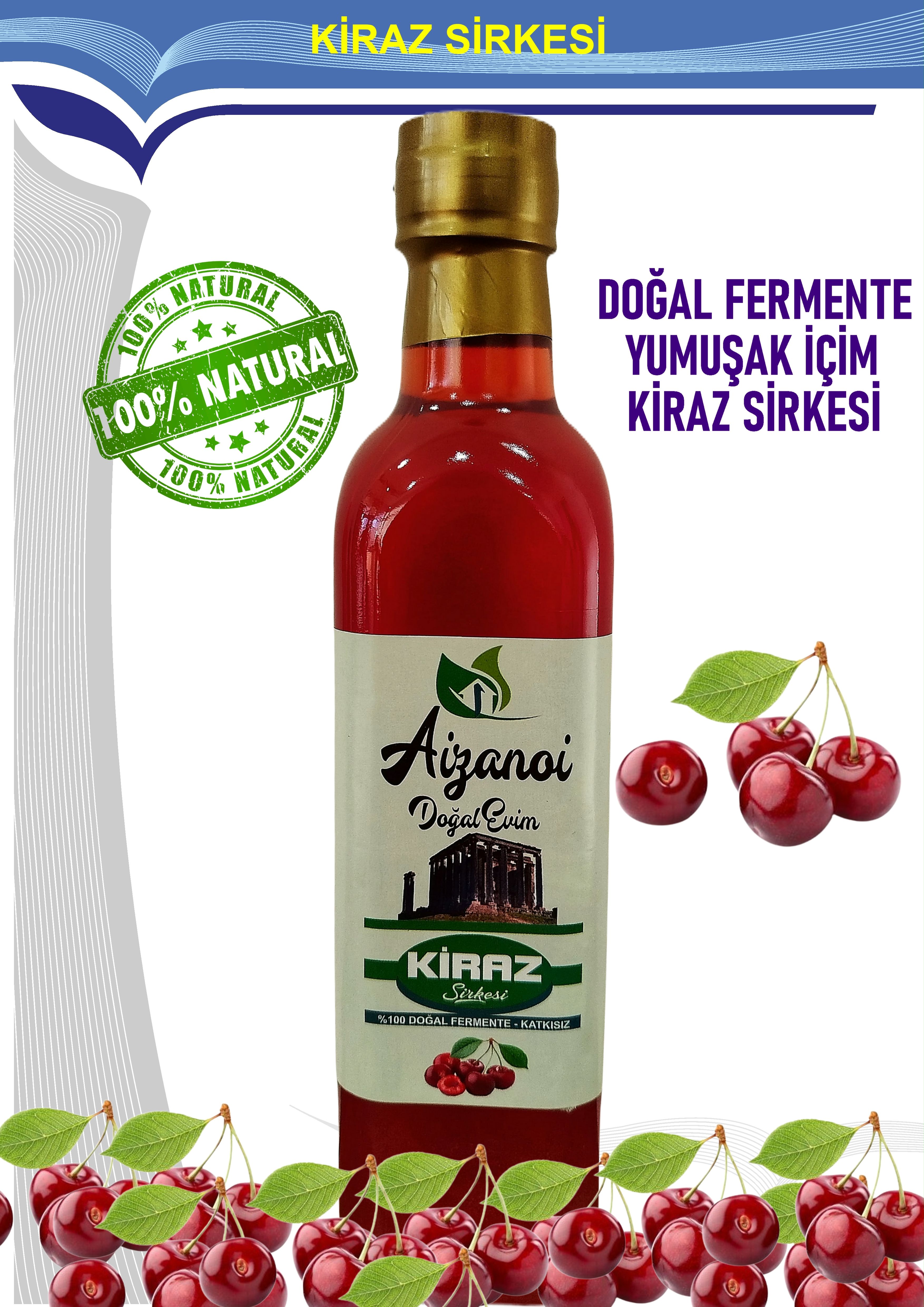 Kiraz Sirkesi 500 ml | Doğal Fermente İçimlik Kiraz Sirkesi | Katkısız Ham & Filtre Edilmemiş | Cam Şişe