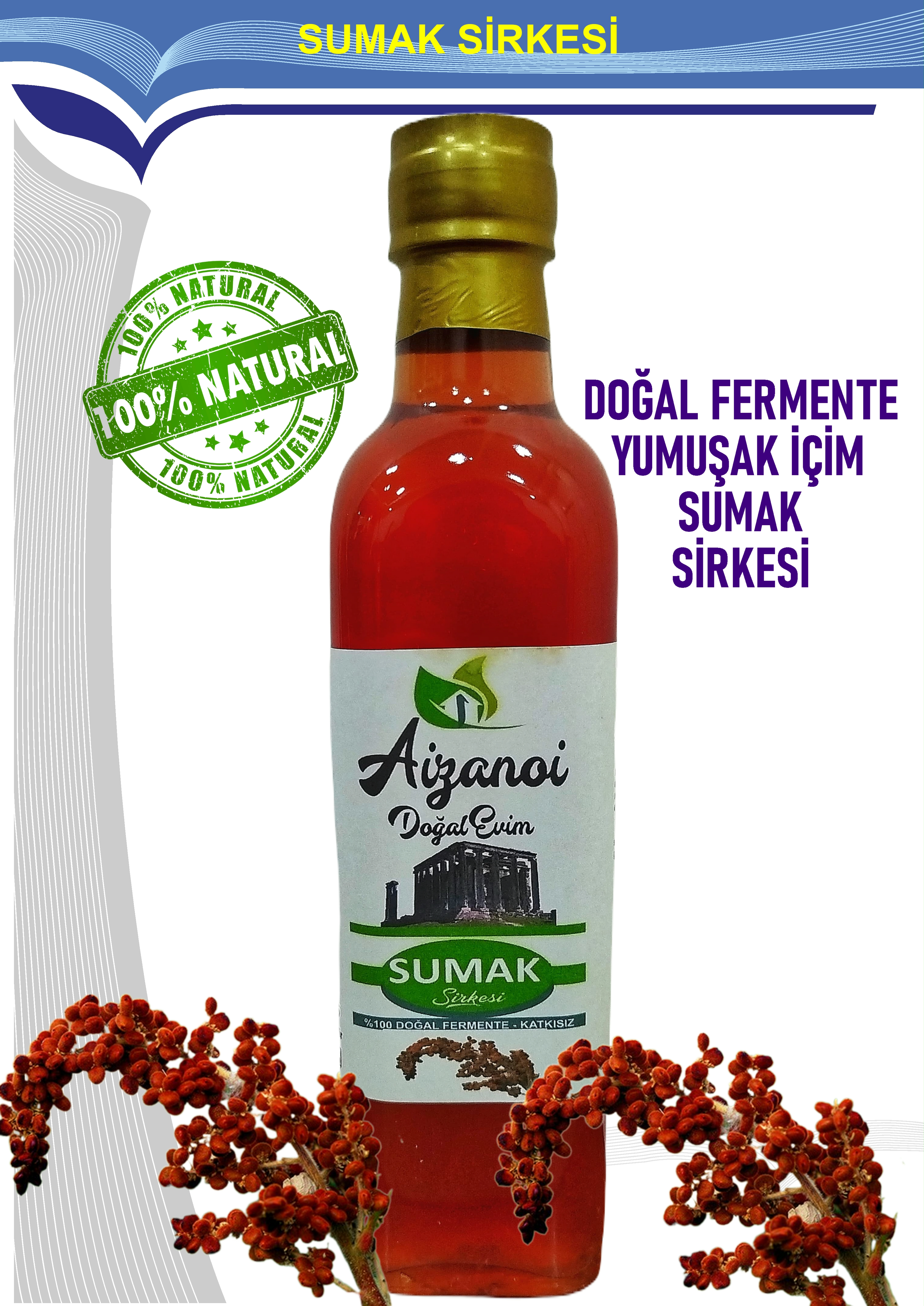 Sumak Sirkesi 500 ml | Doğal Fermente İçimlik Sumak Sirkesi | Katkısız Ham & Filtre Edilmemiş | Cam Şişe