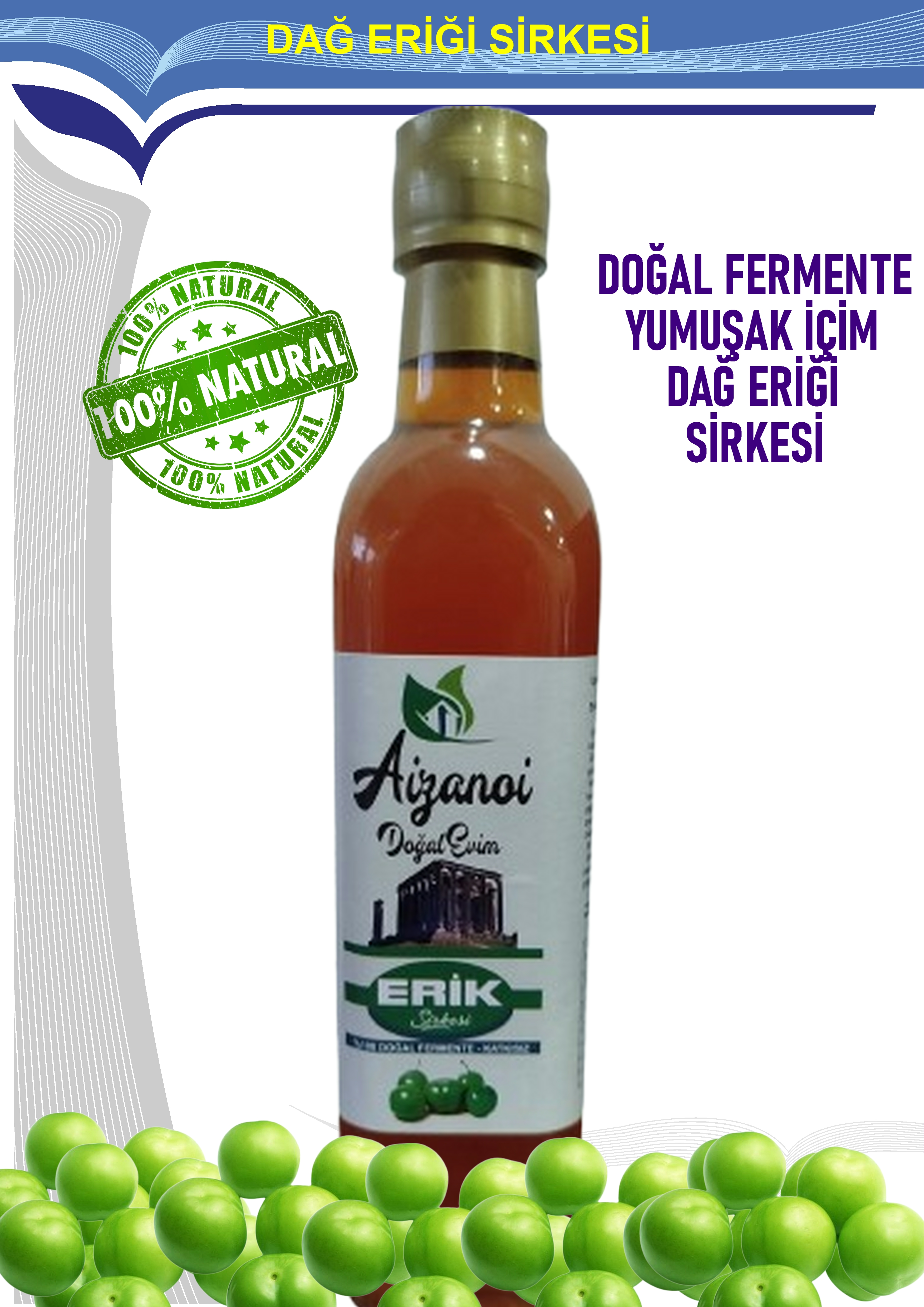 Dağ Eriği Sirkesi 500 ml | Doğal Fermente Dağ Eriği Sirkesi | Yumuşak İçimli | Katkısız Ham & Filtre Edilmemiş | Cam Şişe