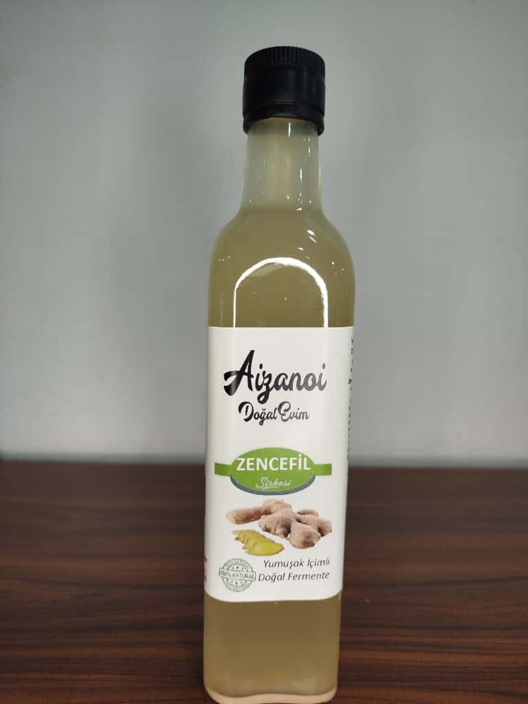Zencefilli Elma Sirkesi 500 ml | Doğal Fermente Elma & Zencefil Sirkesi | Katkısız Ham & Filtre Edilmemiş | Cam Şişe